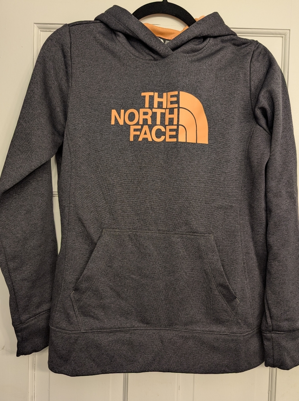 The North Face Women's’s Charcoal Gray Hoodie with Orange Logo